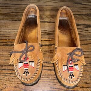 Minnetonka Brown Leather Native Embroidered Moccasins Women’s 7.5